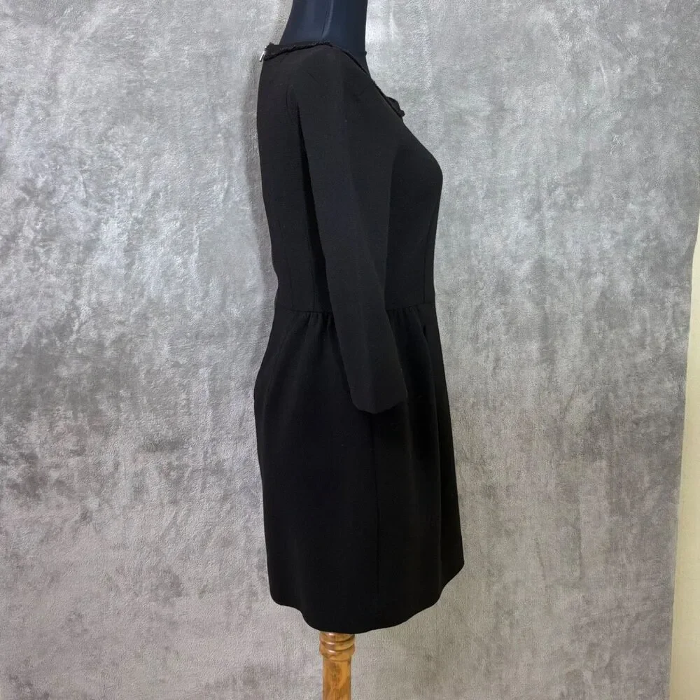 J Crew Petite  black wool sleeve sheath dress size 4P exposed zipper back Lined
